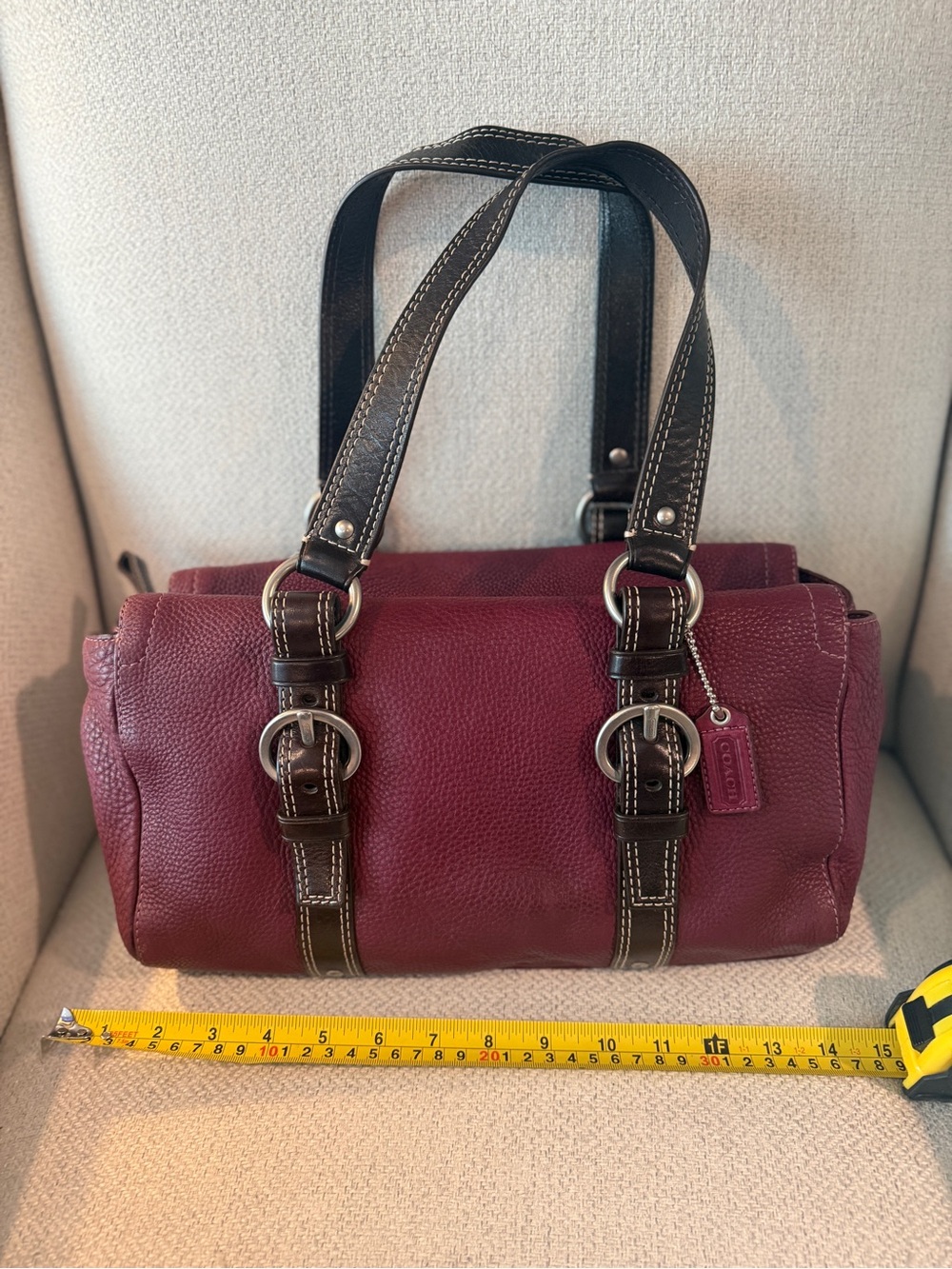 Coach Burgundy and Dark Brown Leather Shoulder Bag